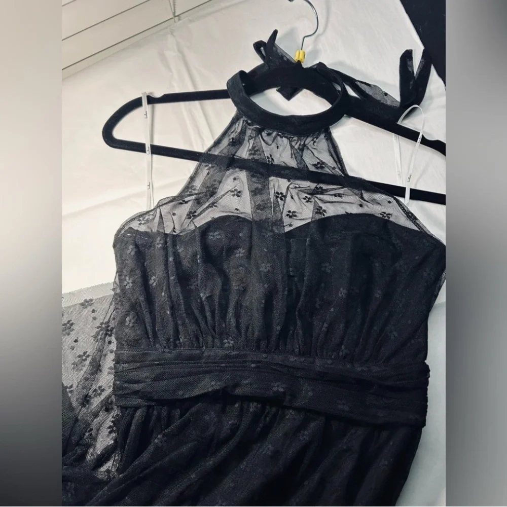 Lulus Positively Precious Black Mesh Halter Midi Dress Size M NWOT - Picture 6 of 11